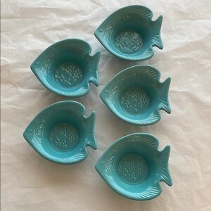 Chantal. Aqua Fish-Shaped Ceramic backing dishes. Set of 5.  Oven,microwave safe